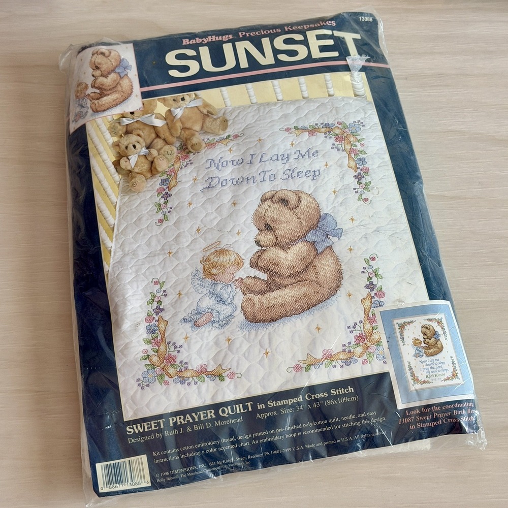 NEW Sunset Dimensions 13088 Sweet Prayer Quilt Stamped Cross Stitch Kit BabyHugs